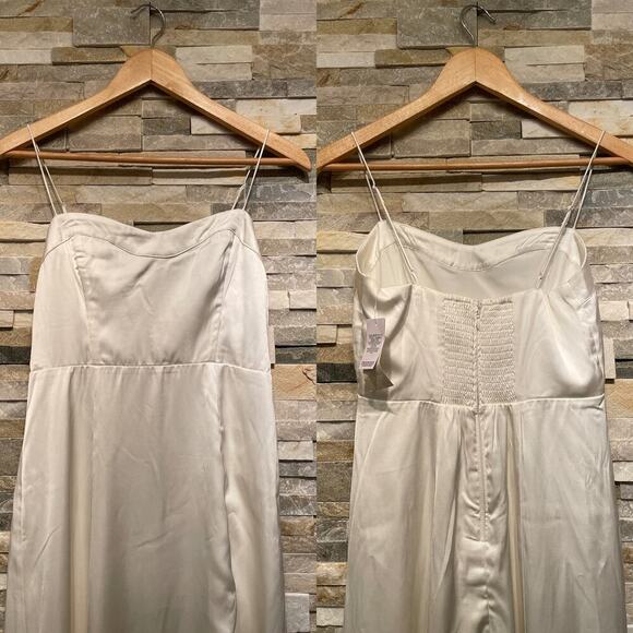 Abercrombie & Fitch XS Petite Camille Dress | Ivory Satin, Smocked Back, Bridal - Picture 5 of 14